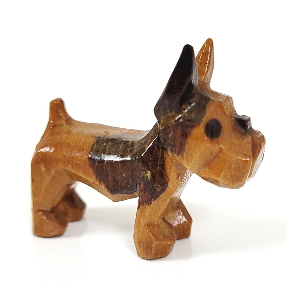 Vintage Hand-Carved Wood Scottish Terrier Scottie Dog Figurine, Mid-Century Folk